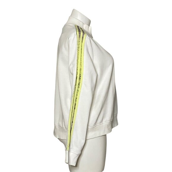 Adidas NWT White Half-Zip Sweatshirt Neon Yellow Logo Stripe Sleeves Women's 2XL - Picture 5 of 11